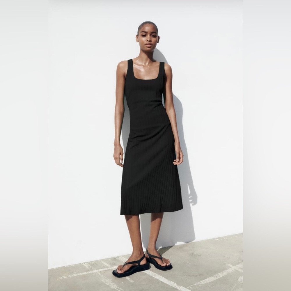 ZARA STRAPPY  COZY RIBBED STRECH MIDI DRESS SIZE XL COLOR BLACK NWT